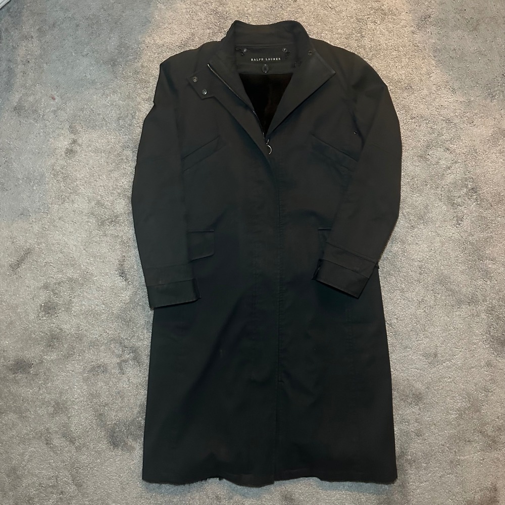 Ralph Lauren Black Label Trench Coat Womens 4 Black Faux Fur Lined